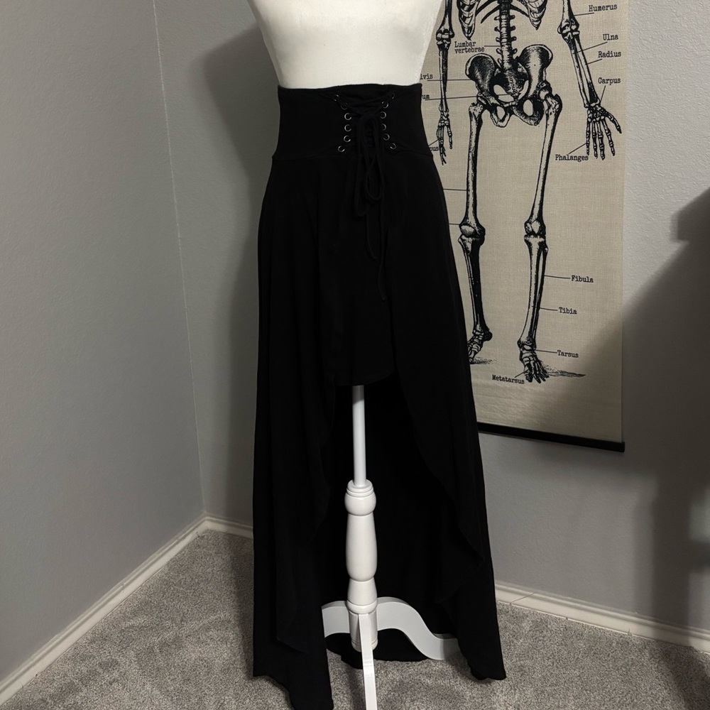 Hot Topic Goth Hi-Low Lace Up Maxi Skirt